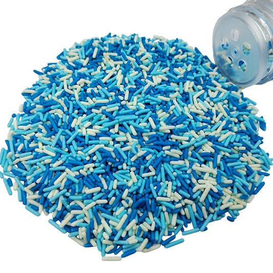 Homankit Blue White Jimmies Sprinkles Edible Sprinkle Candy Soft Jimmies Toppings for Ice Cream, Cupcake, Cake, Cookie, Dessert Decorating 2.75 Ounces