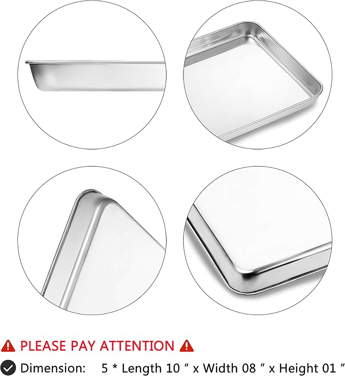 Baking Sheets Set of 5, Bastwe Stainless Steel Baking Pan Tray Cookie Sheet, Size 10 x 8 x 1 inch, Non Toxic & Healthy, Rust Free & Easy Clean