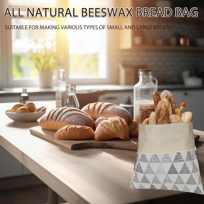 LURKA Beeswax Bread Bags, Reusable Cotton Linen Storage Bags for Sourdough, Extra Large, 2 Pack (A Style)
