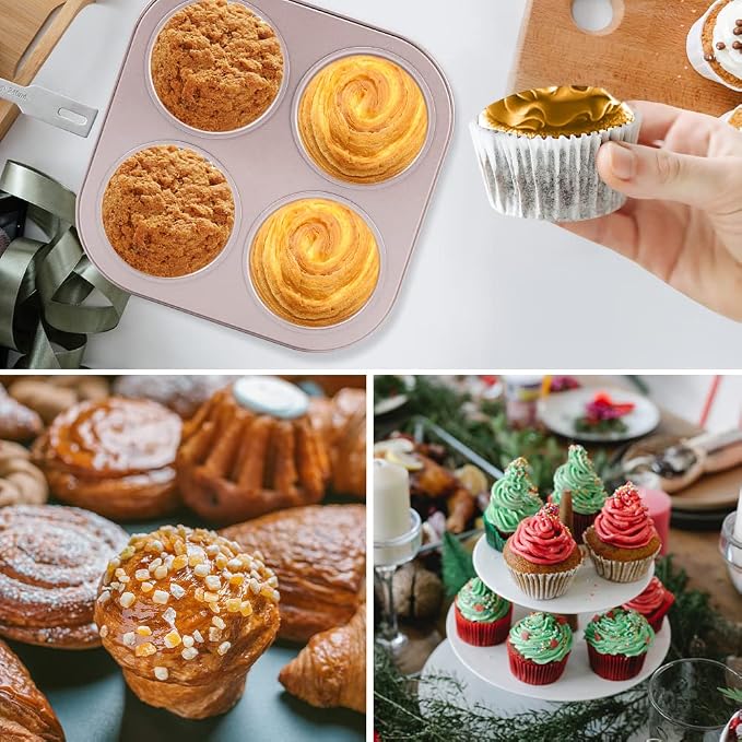 4 Cup Muffin Pan Baking Tray- Non-Stick Cupcake Tin Mold - Carbon Steel Cake Mould For Home, Cafe Bar and Restaurant(champagne)