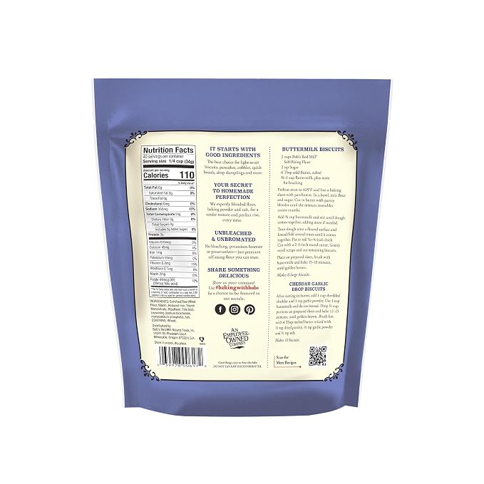 Bob’s Red Mill Self-Rising Flour - 3 lb Bag (Case of 4), Ideal for Biscuits, Pancakes, Quick Breads, Non-GMO, Kosher