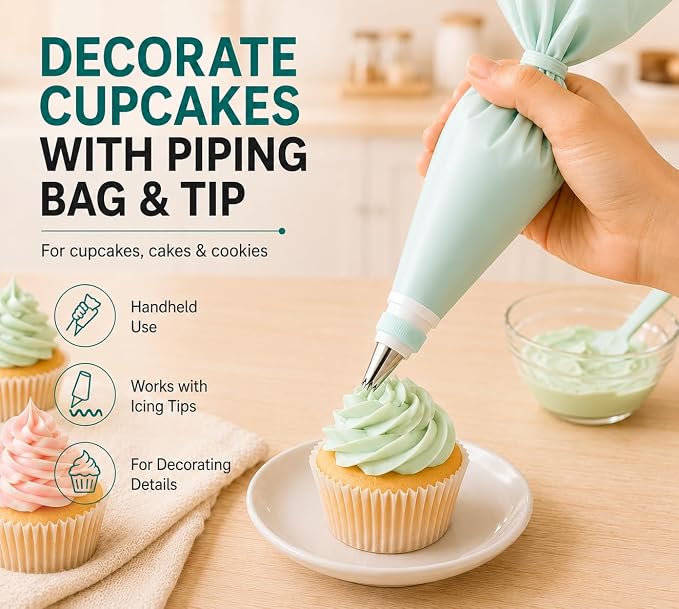 15 PCS Cake Decorating Supplies Set with 2 Reusable Superflex Piping Bags, 6 Stainless Steel Icing Tips, 3 Cake Scrapers, 2 Couplers and Ties for Beginners,Mint Green
