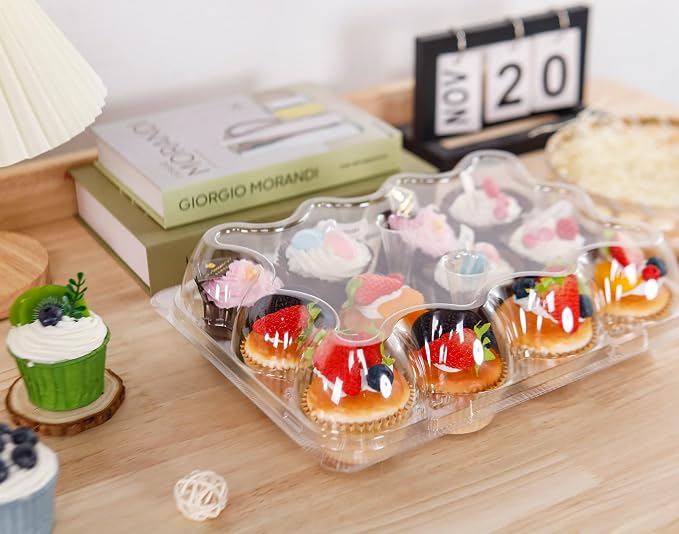 NPLUX 12 Count Cupcake Containers 20 Pack Cupcake Holders Plastic Stackable Cupcake Boxes with Detachable Tall Dome Lids and 240 Liners for 240 Cupcakes, BPA Free, Standard Size