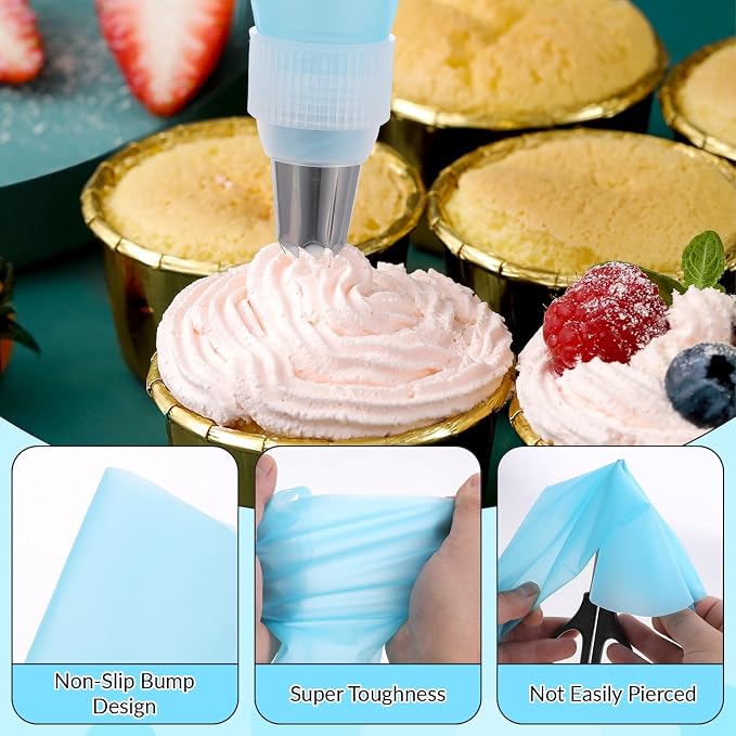 12PCS Large Piping Tips Set, Stainless Steel Frosting Tips with Reusable Pastry Bag, Cake Decorating Tip Set, Silver Pastry Cake Decorating Tip for Cookie, Cupcake, Cakes and Baking