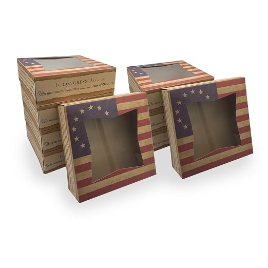 Southern Champion Tray 2480 USA Kraft Paperboard Flag Design Print Window Bakery Box, 8" Length x 8" Width x 2-1/2" Height (Case of 150)