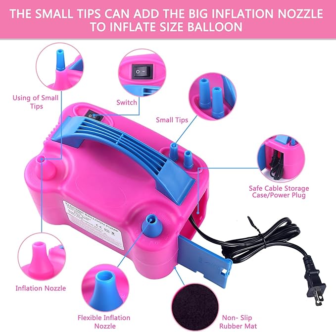 Balloon Pump Electric,110V 600W Balloon Blower Inflator Dual Nozzle Air Pump Balloons Inflator for Decoration, Party, Sport,Gifts:2 Balloon Tying Tools