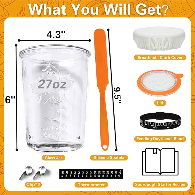 Sourdough Starter Jar, Sourdough Jar Wide Mouth, Sourdough Starter Kit, Sourdough Starter Jars Glass Easy Fermentation, Reusable 27 oz Sourdough Bread Baking Supplies for Bakery Lover