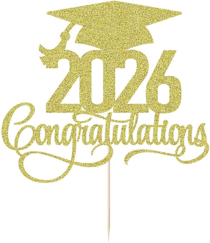 Gold Glitter 2026 Congratulations Graduation Cake Topper,Congrats Grad Cake Decor - 2026 High School/College/Senior Graduation Party Decorations Supplies (2026Congratulations gold)