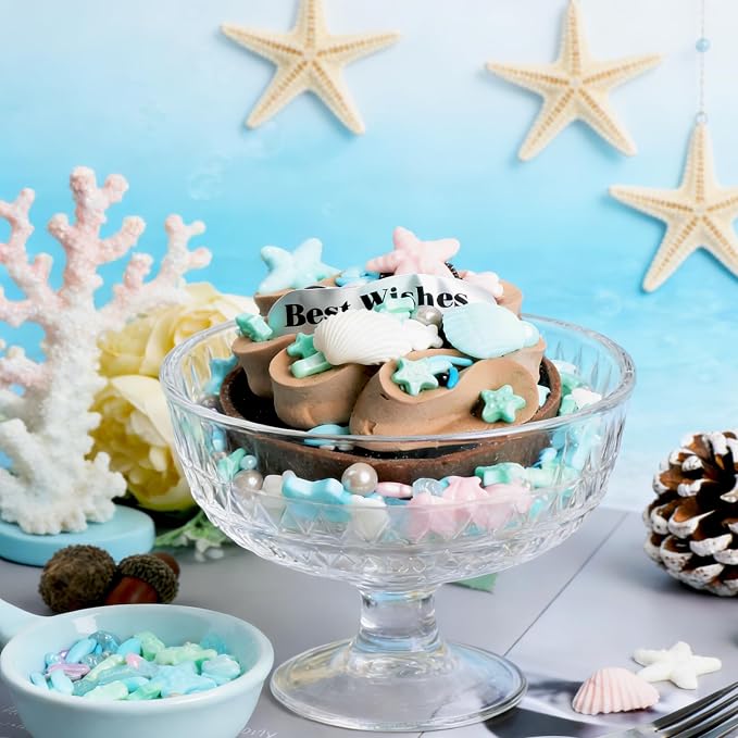 Ocean Sprinkles for Cake Decorating, Shell, Seahorse, Starfish, Fish & Pearl Sugar Mix for Cupcakes Cookies and Ice Cream Toppings