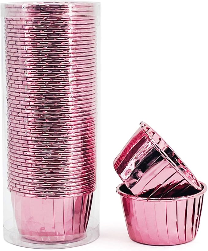 Party Hippo Cupcake Cups, 3.5 Oz 50 pcs Disposable Foil Muffin Liners, Gold Baking Cups, Ramekin Aluminum Cupcake Tip Pan Ramekin Holders, Little Baking Cups (50, Rose)