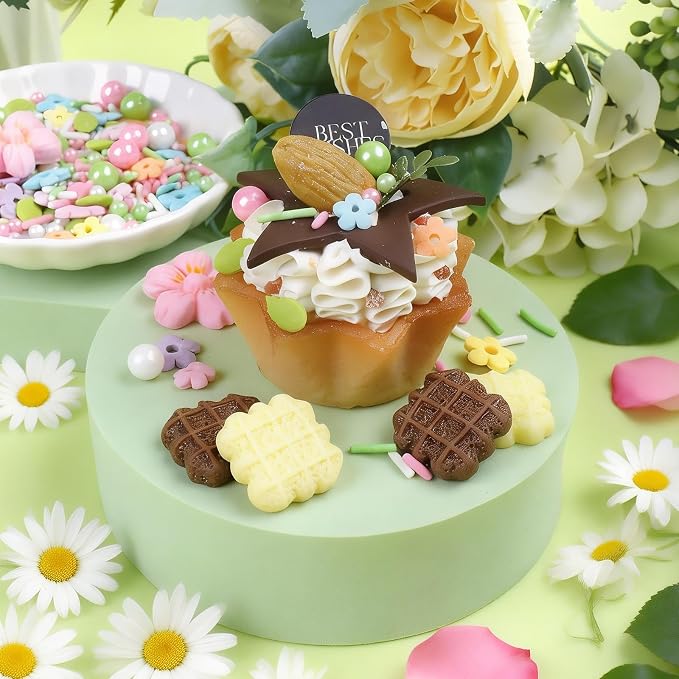 Pastel Flowers Sprinkles for Cake Decorating, 4.6oz/130g - Edible Flower Mix with White, Green & Pink Pearls Sprinkles, Leaves & Jimmies for Baking, Cookies, Cupcakes, Donuts, Ice Cream Toppings