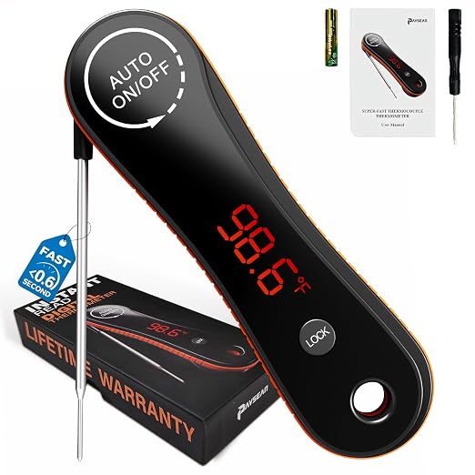 Paysean Meat Thermometer Digital Instant Read IP67 Waterproof for Cooking | Accurate Temperature Auto Rotating Backlit Display Ease Of Use for Grilling, BBQ, Candy