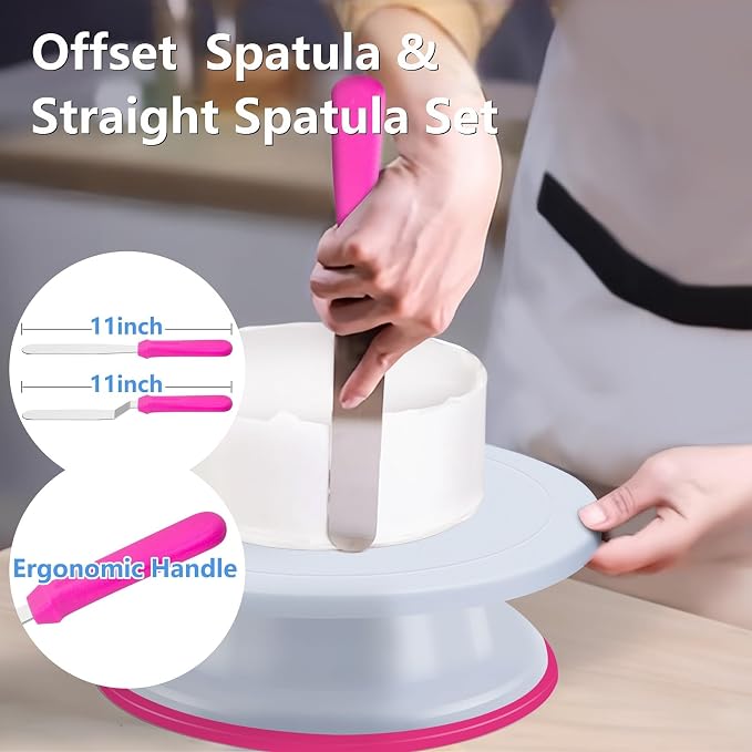 200PCs Cake Decorating Supplies Kit for Beginners - Cake Turntable, 55 Cake Piping Tips, Straight & Offset Spatula, 110+1 Piping Bags, Cake Leveler, Cake Scraper Sets & Baking Tools