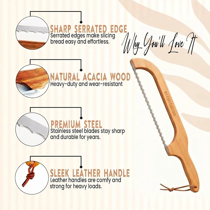 Bread Slicer For Homemade Bread, Sourdough Knife, Bow Design, Scoring tools, Dough Cutter, Baguette, Cake Sliced, Sour Dough, Loaf, Manual Slice, Left and Right-Handed Knives Perfect Rounds 16 Inch.