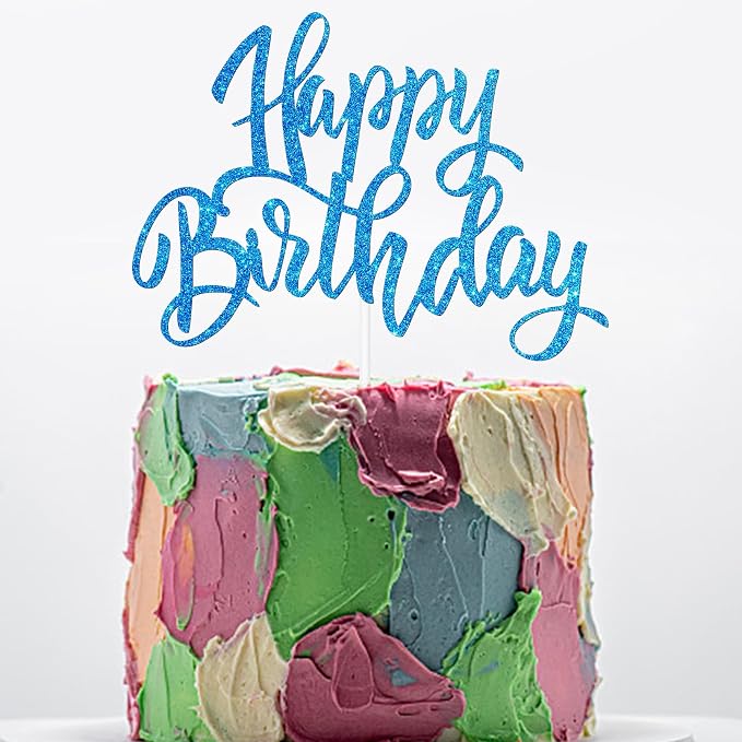 Happy Birthday Cake Decorations, Gold Double-Sided Glitter Letters, Birthday Party Supplies, Cake Topper Decorations (blue)