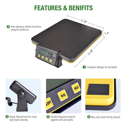 150lbs Commercial Scale Digital Receiving Scale with Anti-Slip Aluminum Platform, High Accuracy Food Scale with Hold/Tare/Auto-Off, Kitchen Scale with LCD Display for Restaurant/Cater