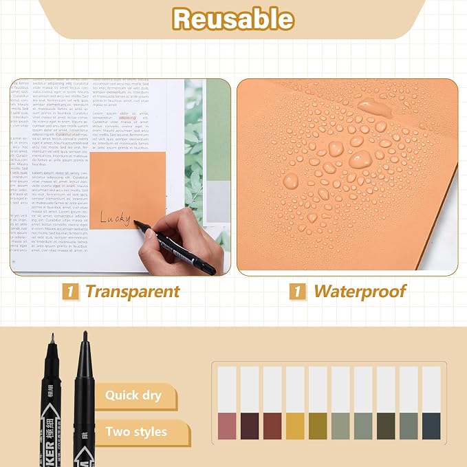 Jutom 39 Pcs Aesthetic Book Annotation Kit Highlighter with Case Bag Gel Pen Transparent Sticky Note Taking Bible Supplies(Khaki,Cute Style)