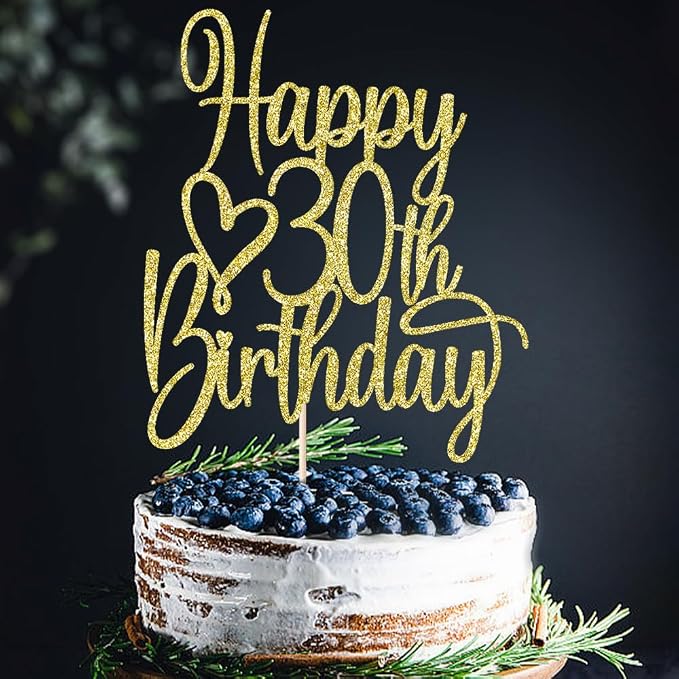 Gold Glitter Happy 30th Birthday Cake Topper - Cheers to 30 Years Cake Topper, 30 & Fabulous Cake Decoration for Hello 30th Birthday Anniversary Party Cake Decorations Supplies