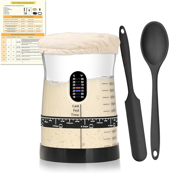Coco Bird Pro Sourdough Starter Kit- 50oz Large Capacity Sourdough Starter Jar, 17 Flavorful Fermentation Recipes, Sourdough Bread Baking Supplies for Making Delicious Sourdough Breads(1PCS)