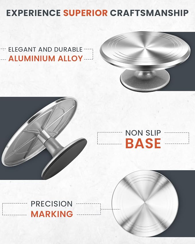 RFAQK 12 Inch Aluminum Alloy Revolving Cake Stand, Cake Turntable for Decorating Rotating Cake Stand for Cupcakes, Pastries and Cake Decorations