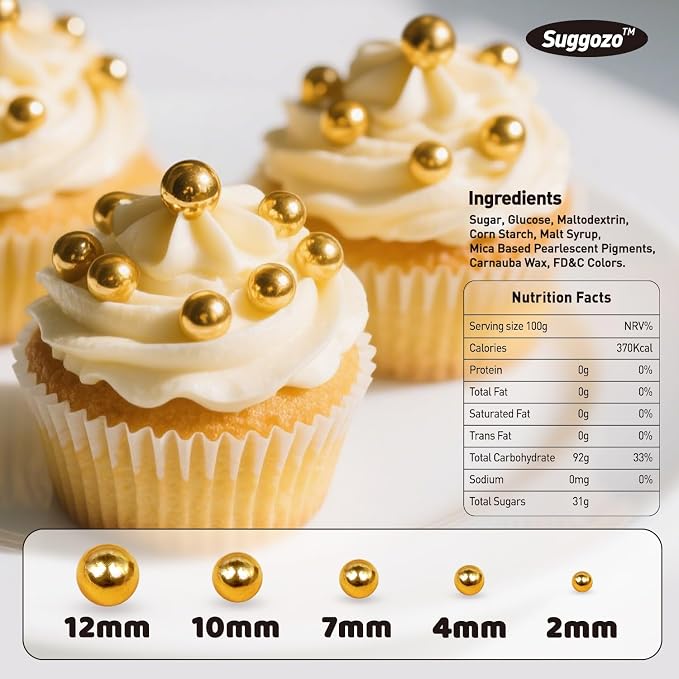 Gold Pearl Sprinkles for Cake Decorating, Edible Sugar Pearl, 180g/6.35oz Mix Size, Edible Candy Pearl Cake Decorations, Cupake Toppers, Cookies, Easter Wedding Party Birthday Supplies