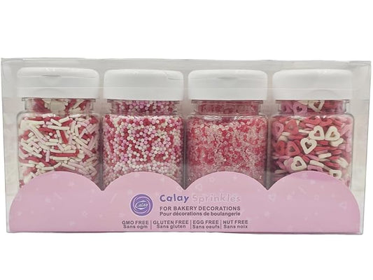 Edible Valentines Sprinkles for Baking,Pink, Red and White Heart,Jimmies,Nonpareils,Sanding Sugar for Love Valentines Day Cake Cookies Cupcake Topper Decorating(4 Bottles)