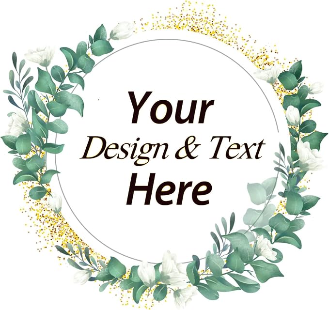 Custom Stickers for Weddings, Birthdays & Businesses - Personalized Labels with Your Logo - Waterproof, Fade and Heat Resistant - Pack of 100-1000 (Wreath V, 2.5 Inch)