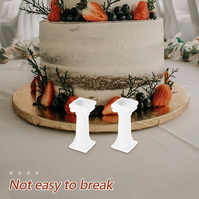 8PCS Roman Column Cake Pillars for Tiered Cakes, White Plastic Support Rods Stacking Kit, Tier Separator Stands for Wedding Party Birthday Cupcake Display