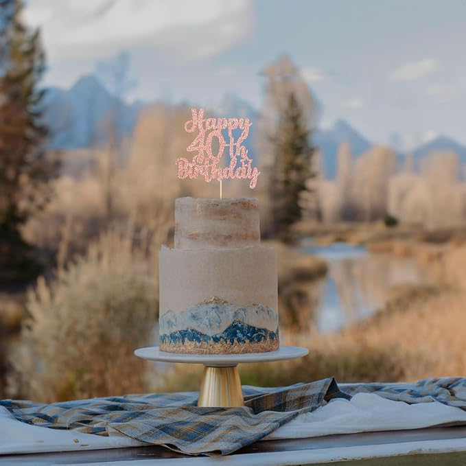Gyufise 1Pc Happy 40th Birthday Cake Topper Glitter Cheers to 40 Years Old 40th Birthday Cake Pick for Celebrating 40th Birthday Anniversary Party Cake Decorations Supplies Rose Gold