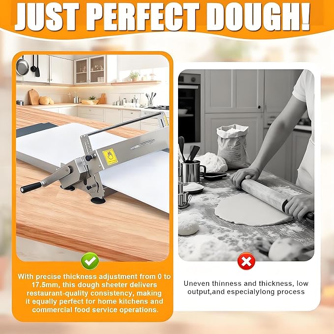 Croissant Dough Laminator:Manual,Folding Dough Roller Sheeter, Stainless Steel Dough Machine-Thickness Adjustable,Table Top Fondant Pizza Pastry Sheeter A300Manual