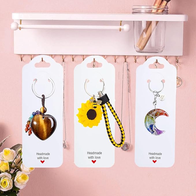 100PCS Keychain Display Cards,2.16'' x 6'' Handmade with Love Kraft Paper Jewelry Cards for Small Business Selling