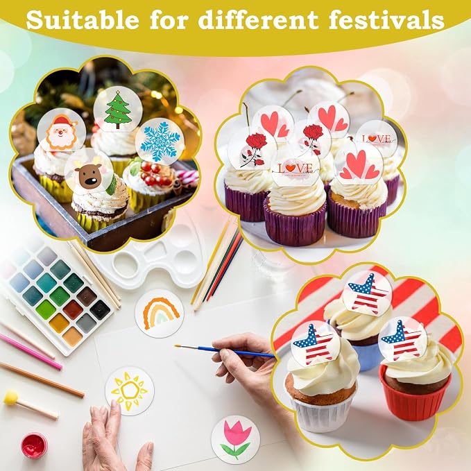 20 Pack 2 Inch Round Clear Acrylic Personalized Cupcake Toppers with Birthday Stickers Blank DIY Personalized Cake Toppers for Birthday Wedding Party Decorations Back to School