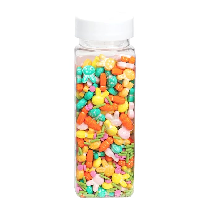 Bunnies & Carrots Sprinkle Mix Blue, Pink, Yellow, Orange, Green and Purple 4.23 oz, Easter Sprinkles For Cake Decorating, Baking, Ice Cream & More, The Hampton Candy Company