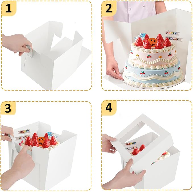 24 Pack Cake Boxes 12 Inch, Sturdy 12x12x8 Inch Bundt Cake Boxes for Home Bakers, Transportation, Multi-Layer Cakes, White Gift Cakes For Wedding, Birthday, Fathers day
