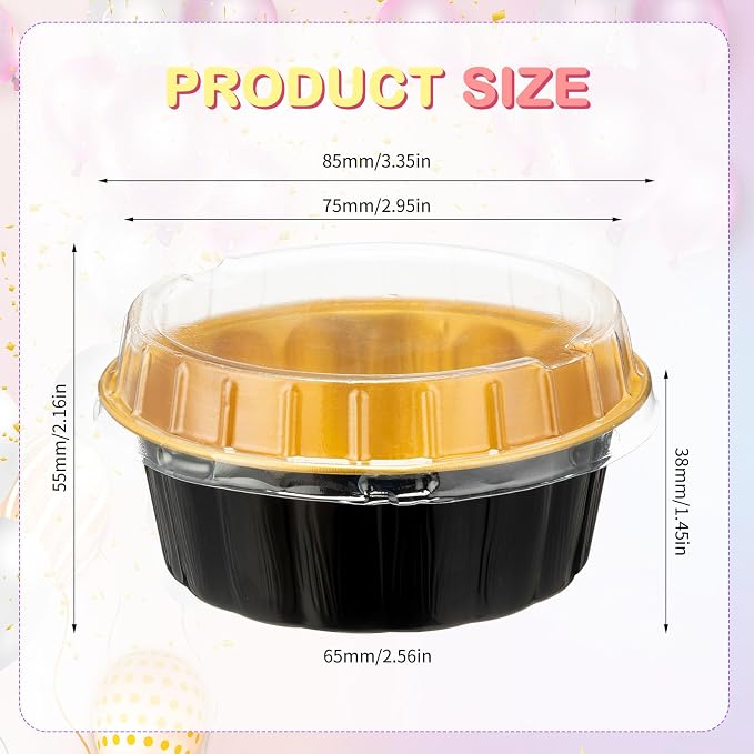Tessco for you 100 Pcs Disposable Ramekins with Lids 8 oz Creme Brulee Ramekin Aluminum Foil Cup Cupcake Liner Baking Valentines Disposable Muffin Tin Pan Cheesecake Container (Multi Colors)