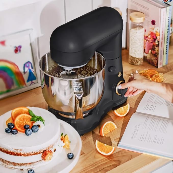 5.3 Qt Stand Mixer, 300W Electric Kitchen Mixer with 12 Speeds, Tilt Head Design, Stainless Steel Bowl, Dough Hook Whisk Beater Splash Guard (Black Sesame)