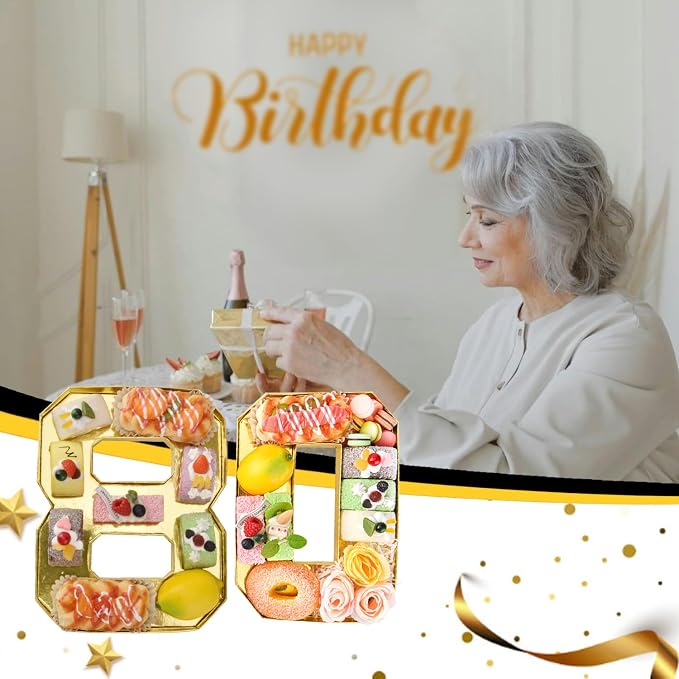 Cardboard Number for Charcuterie 80 Set Fillable Tray 10.2'' Gold Charcuterie Paper Box for 80th Birthday Anniversary Party Decorations Chocolate Candy Cupcake Container