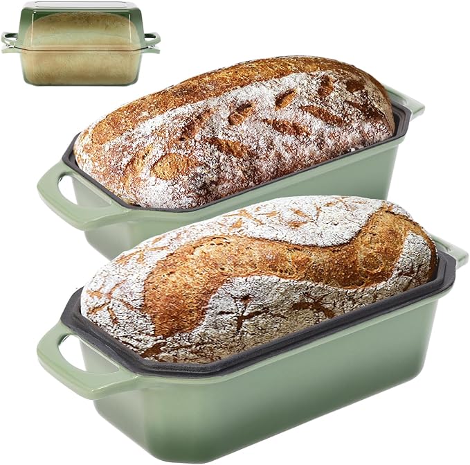 Flavehc Bread Pan Cast Iron Loaf Pan with Lid 9x5 Inch Bread Loaf Pan for Baking Bread Enameled Cast Iron Sourdough Bread Pan