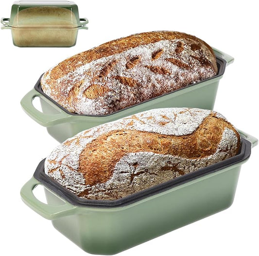Flavehc Bread Pan Cast Iron Loaf Pan with Lid 9x5 Inch Bread Loaf Pan for Baking Bread Enameled Cast Iron Sourdough Bread Pan