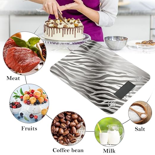 Food Scale Kitchen Scale Food Weight Scales Digital Weight Grams and Ounces Small Electronic Food Scale for Baking Cooking Zabra Print Silvery