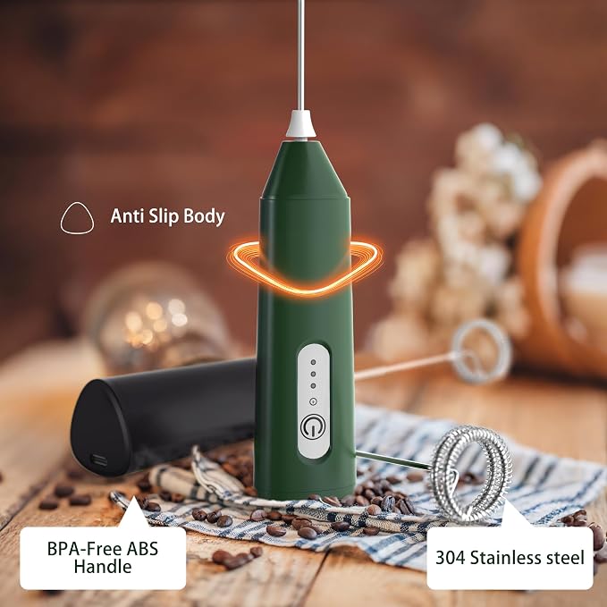 Puraville Rechargeable Electric Milk Frother Handheld, 3 Speeds Electric Whisk Drink Mixer, Type-C Charging BPA Free for Coffee, Latte, Cappuccino, Egg, Cream, Black
