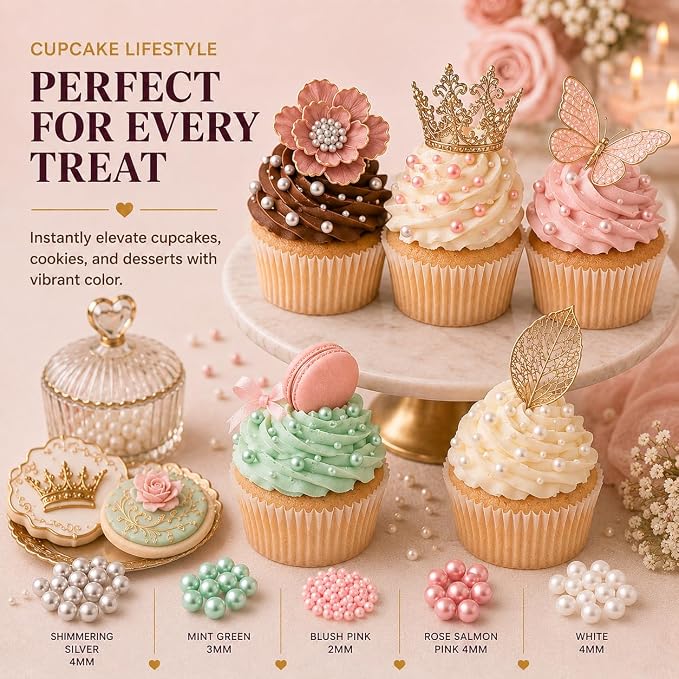Confect Pearl Sprinkles | Mermaid Party Ball Sprinkles for Cakes & Cupcakes Decoration | Assorted pack of 5 Mix Sliver, Teal, Baby Pink, Bright Red & White Dragees -Vegan, Gluten-Free, Nut-Free, Soy-Free, Dairy-Free, Palm Oil-Free, No Artificial Dyes -...