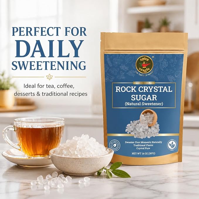 Spice Magic Rock Sugar Crystal,14 oz (400g) I Premium Natural Cane Sugar Crystals, Perfect for Tea, Coffee, Cocktails, and Desserts