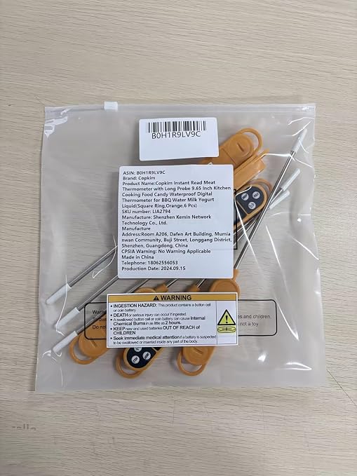 Copkim Instant Read Meat Thermometer with Long Probe 9.65 Inch Kitchen Cooking Food Candy Waterproof Digital Thermometer for BBQ Water Milk Yogurt Liquid(Orange,6 Pcs)