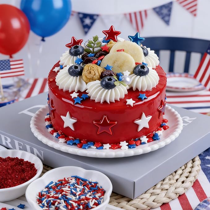 Red White and Blue Sprinkles for Cake Decorating, 4th of July Patriotic Sprinkles with Sanding Sugar Jimmes Stars for Ice Cream Cupcakes Brownie Cookie Baking Topping