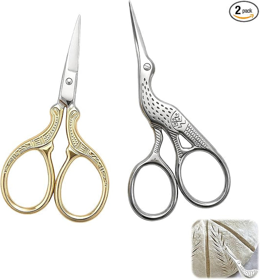 2 PCS Sourdough Scissors, Bread Scoring Tool, Sharp Stainless Steel Scissors for Bread Art, Wheat and Épi Patterns, Sourdough Scoring Tool for Beginners and Artisan, Gold and Silver