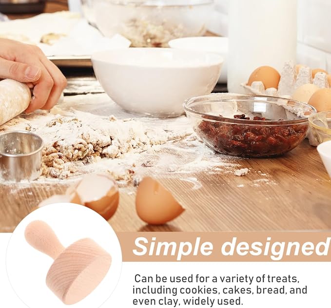 PRETYZOOM Tart Tamper with Wooden Handle – 3.85"" x 2.79"" x 2.79"" Pastry Press Rod for Consistent French Tart Shell Shaping & Crust Tamping – for Baking, DIY Desserts, Chefs & Beginners