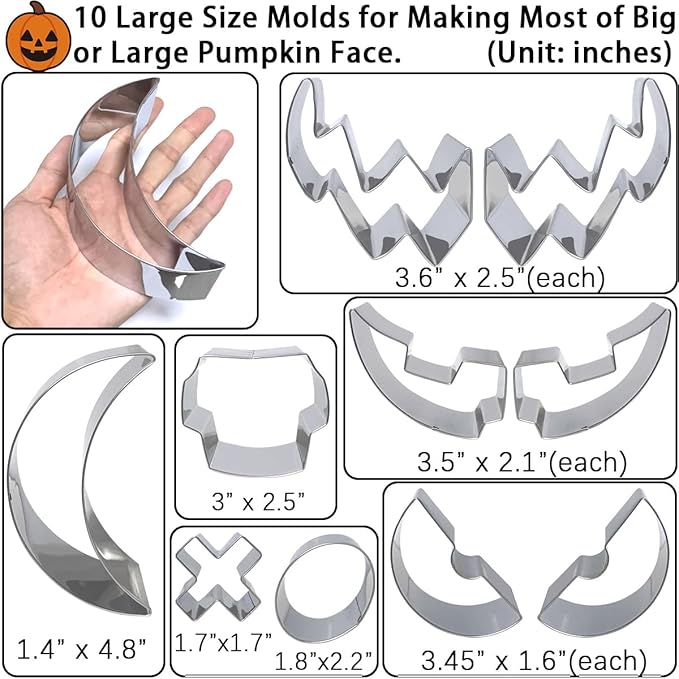 Pumpkin Carving Kit 22Pcs Tools, 2” Deep Halloween Pumpkin Carving Stencils Set Metal Mold with Hammer, Safer & Funny Halloween Decoration Cookie Cutters Shapes Pie Pancake