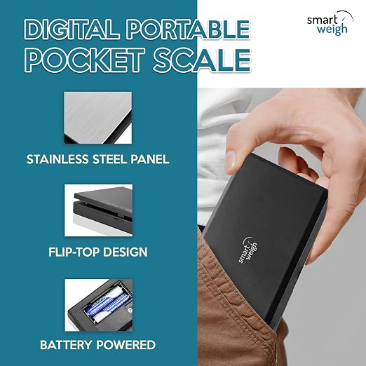 Smart Weigh Precision Digital Gram Scale (200g x 0.01g) – 7 Units (g, oz, ozt, DWT, ct, gn, tl) – Portable Pocket Design for Jewelry, Gems, and Food – Tare Function & Backlit LCD – Battery Included