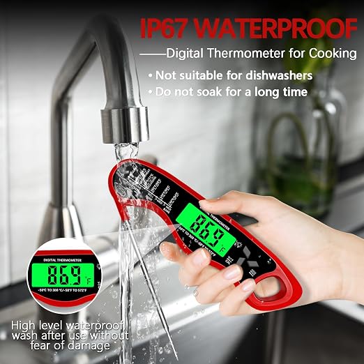 Meat Thermometer Digital，IP67 Waterproof Cooking Thermometer with Backlight, Calibration & Hold Function，Food Thermometer for Cooking,Outdoor Grilling